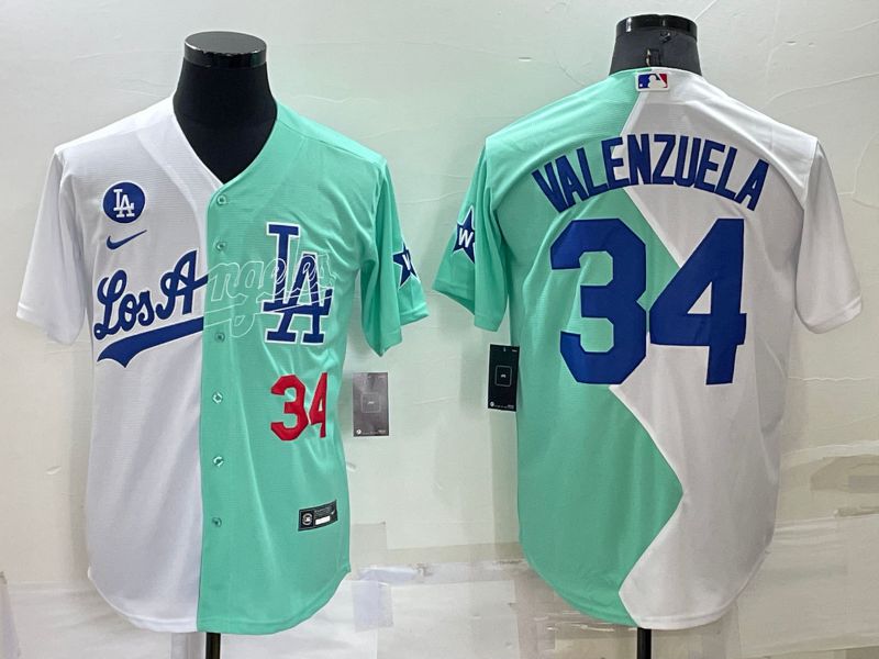 Men Los Angeles Dodgers 34 Valenzuela green white Nike 2022 MLB Jersey2